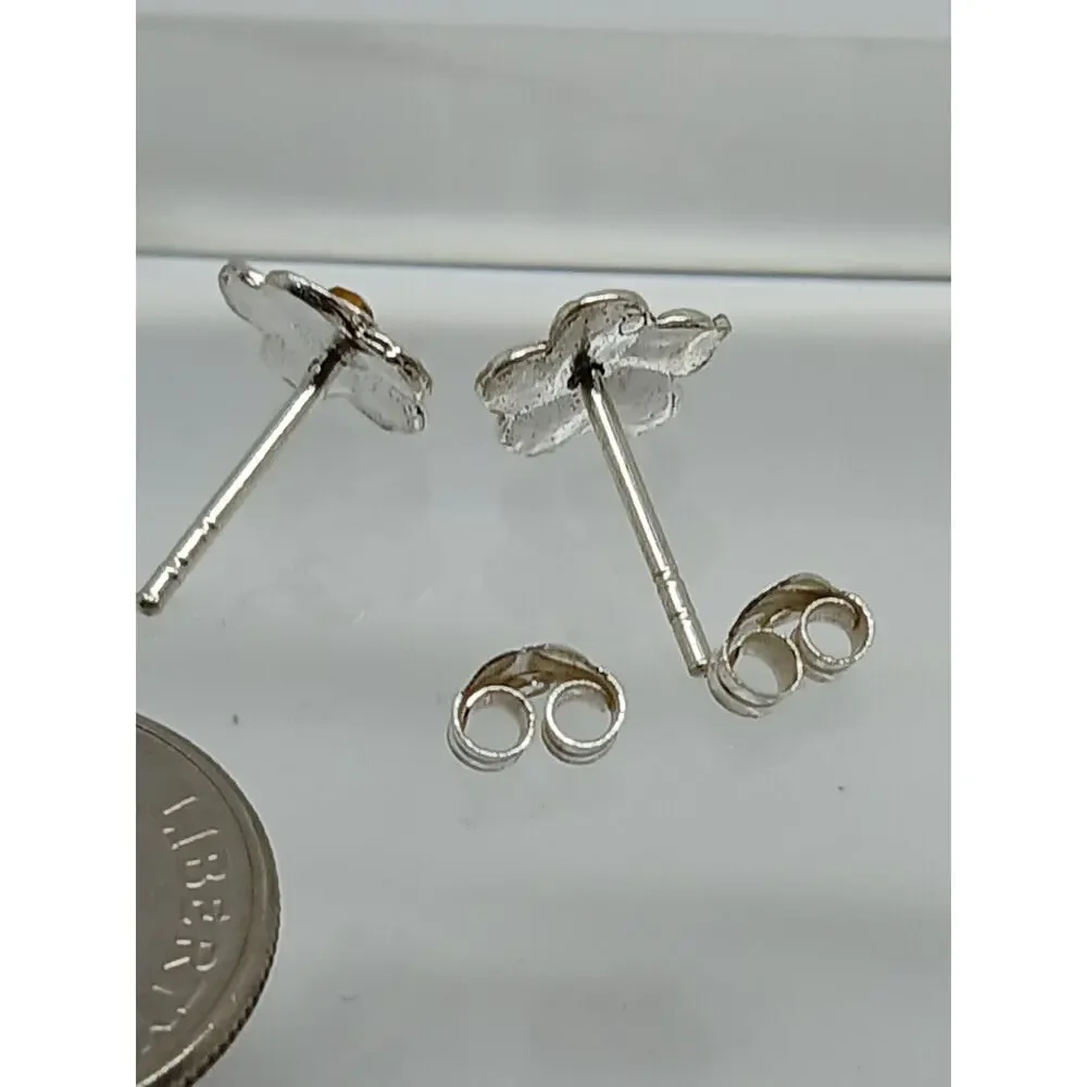 Vintage 1990's Jewelry NOS .925 Sterling Silver Clear AB Crystal Flower Earrings